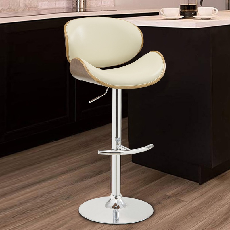 Adjustable Bar Height Stool, Cream & Walnut By Benzara
