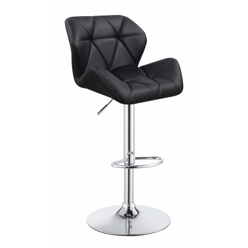 Adjustable Diamond Bar Stool With Chrome Base, Black ,Set Of 2 By Benzara
