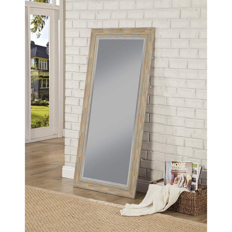 Farmhouse Style Full Length Leaner Mirror With Polystyrene Frame, Blue By Benzara