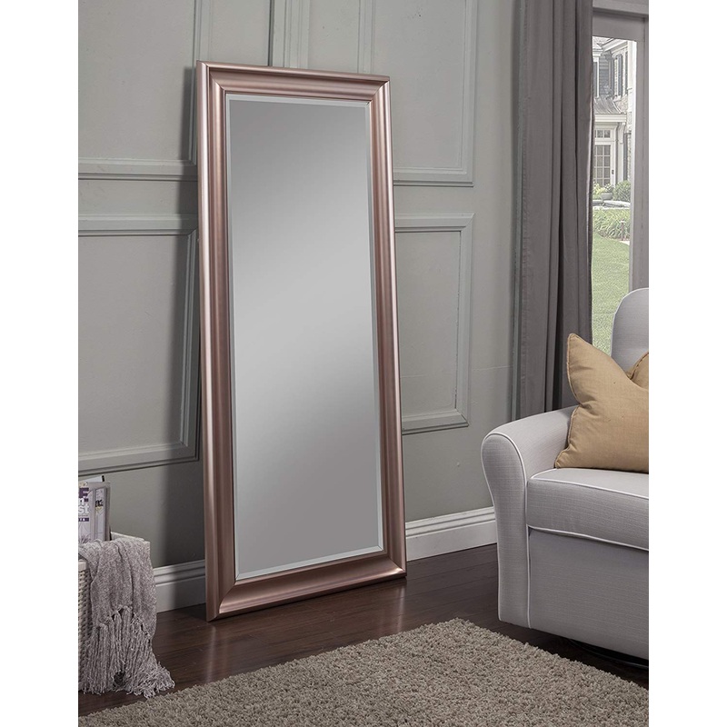 Full Length Leaner Mirror With A Rectangular Polystyrene Frame, Rose Gold By Benzara