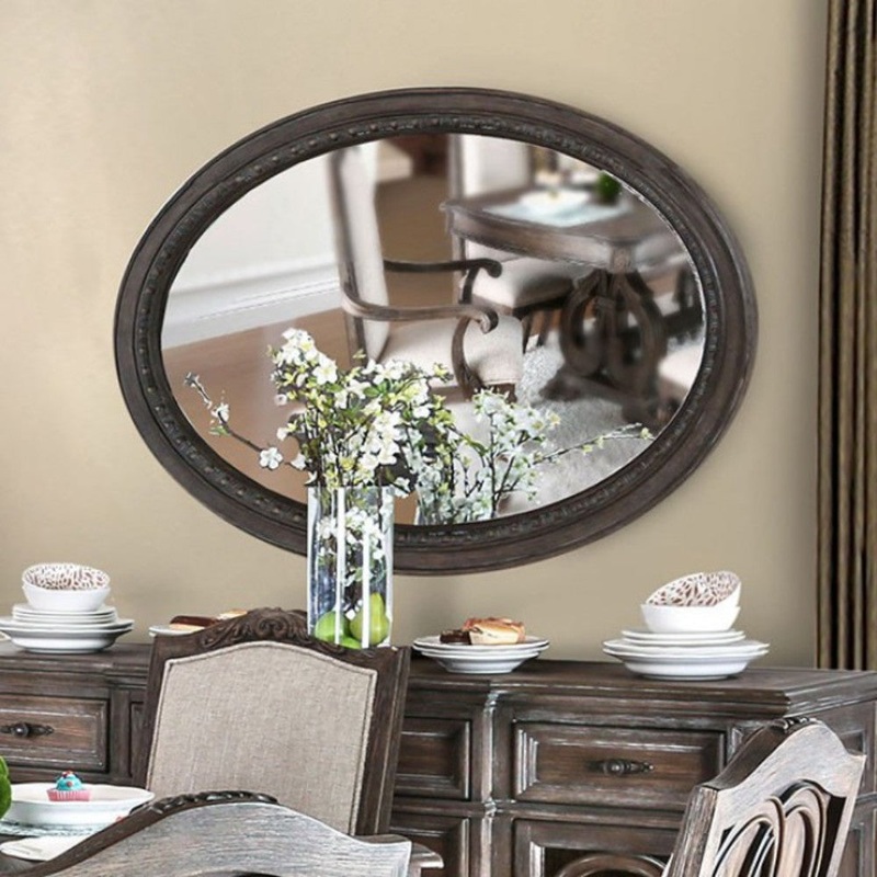 Oval Wall Mountable 5Mm Beveled Mirror, Rustic Natural Brown By Benzara