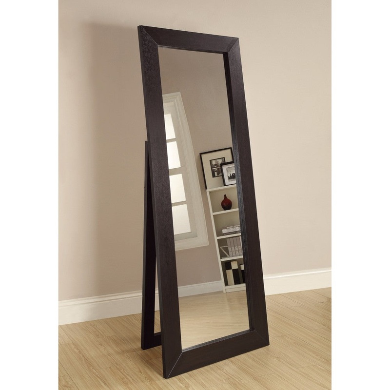 Sophisticated Floor Mirror With Wooden Frame, Brown By Benzara