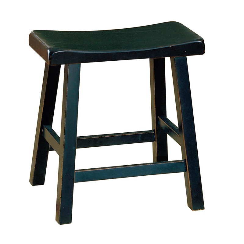 Wooden 18" Counter Height Stool With Saddle Seat, Black, Set Of 2 By Benzara