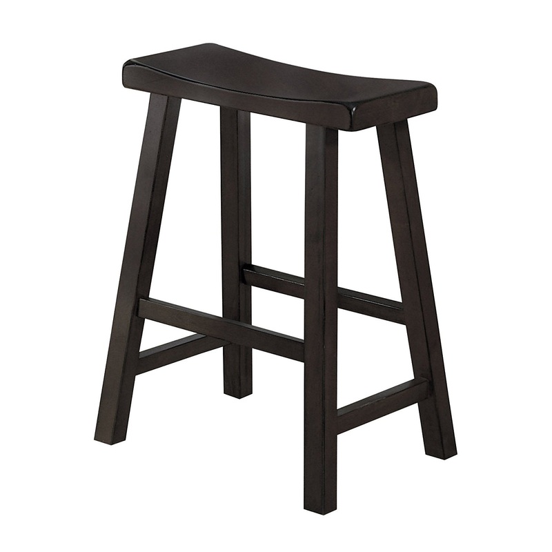 Wooden 24" Counter Height Stool With Saddle Seat, Brown, Set Of 2 By Benzara