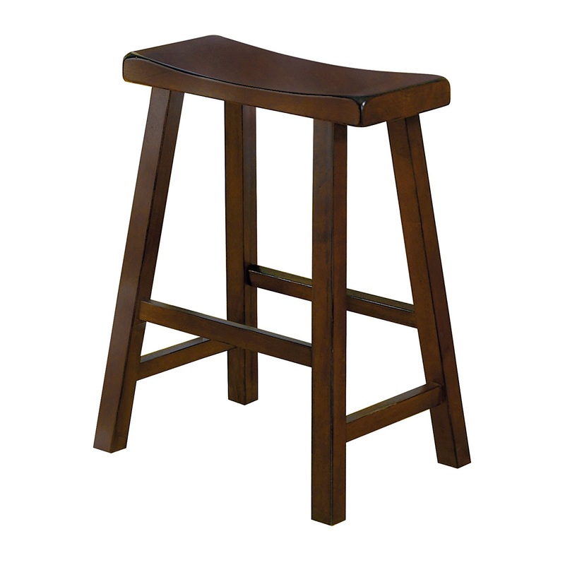 Wooden 24" Counter Height Stool With Saddle Seat, Warm Cherry Brown, Set Of 2 By Benzara
