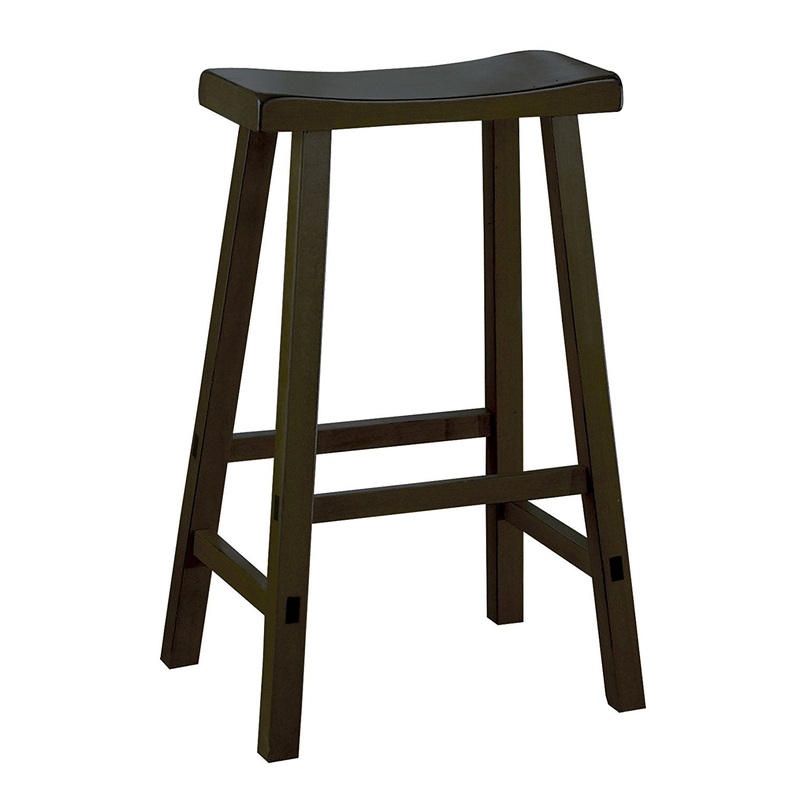 Wooden 29" Counter Height Stool With Saddle Seat, Black, Set Of 2 By Benzara