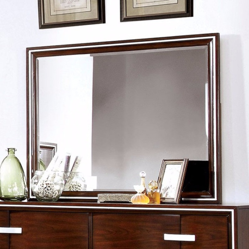 Wooden Beveled Mirror, Brown Cherry By Benzara