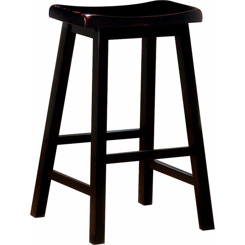 Wooden Casual Bar Height Stool, Dark Brown, Set Of 2 By Benzara