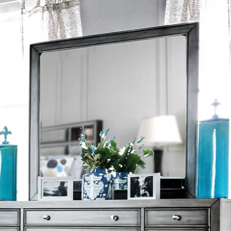 Wooden Square Mirror, Gray By Benzara