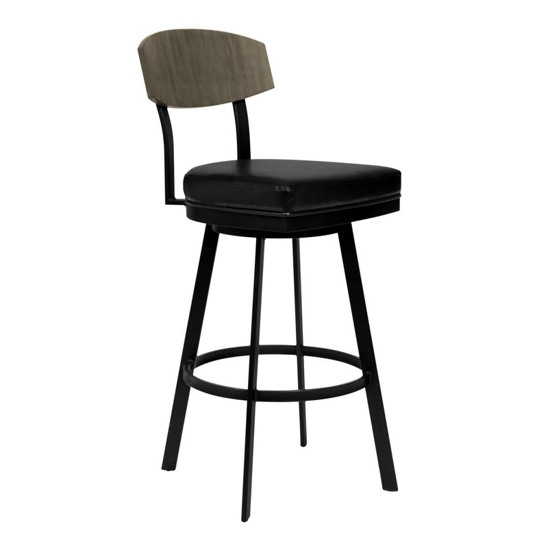 26 Inch Metal And Leatherette Swivel Barstool, Black By Benzara