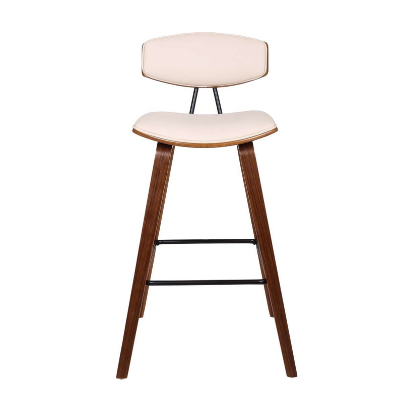 28.5 Inches Contoured Seat Leatherette Barstool, Cream By Benzara