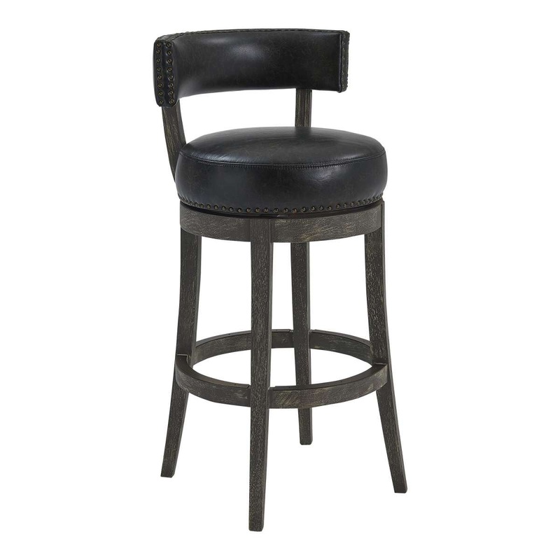 31 Inches Nailhead Trim Leatherette Swivel Barstool, Gray By Benzara