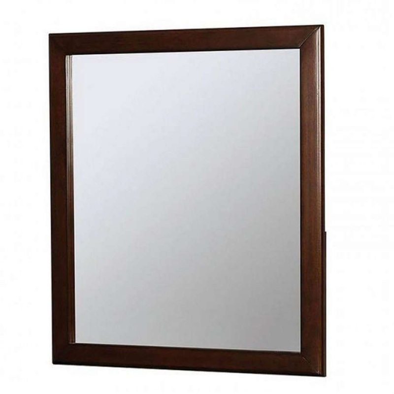 32 Inch Transitional Style Wooden Frame Mirror, Cherry By Benzara