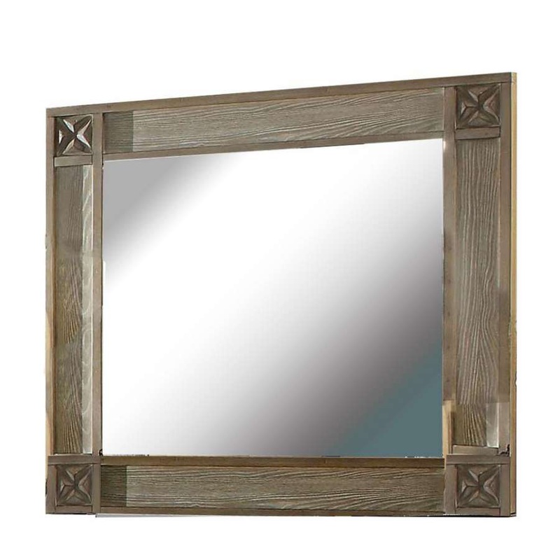 44 Inch Rectangular Mirror With Carved Corners, Brown By Benzara