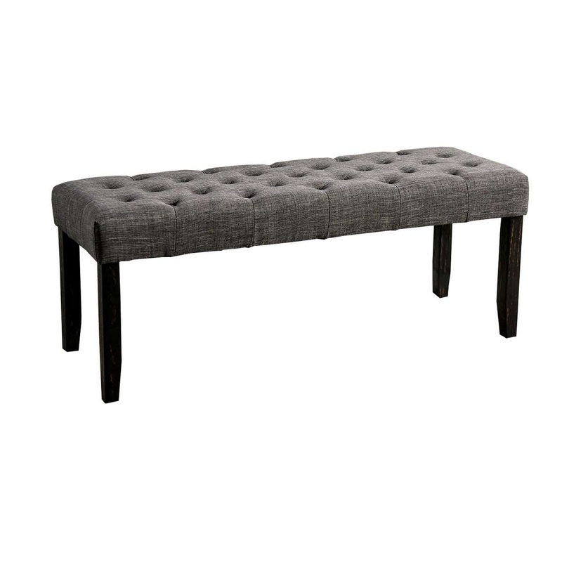 48 Inches Bench With Button Tufted Seat And Chamfered Legs, Gray By Benzara