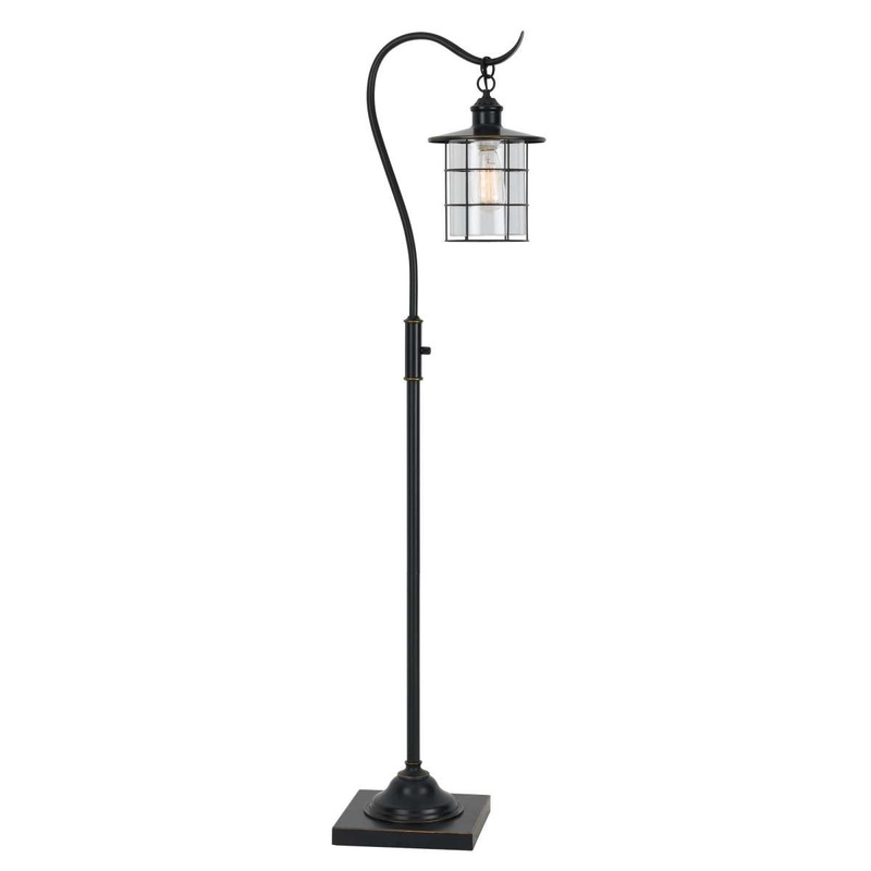 60 Inch Metal Downbridge Design Floor Lamp With Caged Shade, Dark Bronze By Benzara