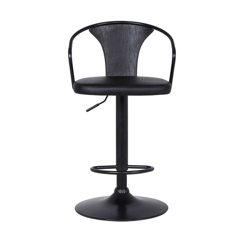 Adjustable Leatherette Swivel Barstool With Curved Back, Black By Benzara