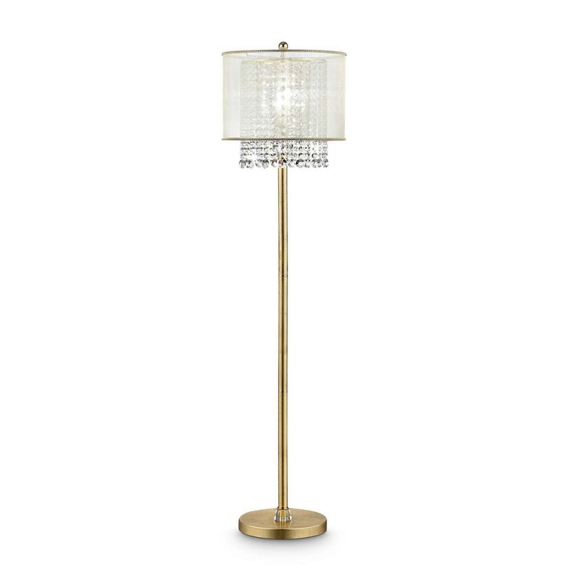Floor Lamp With Hanging Crystal Accents, White And Gold By Benzara