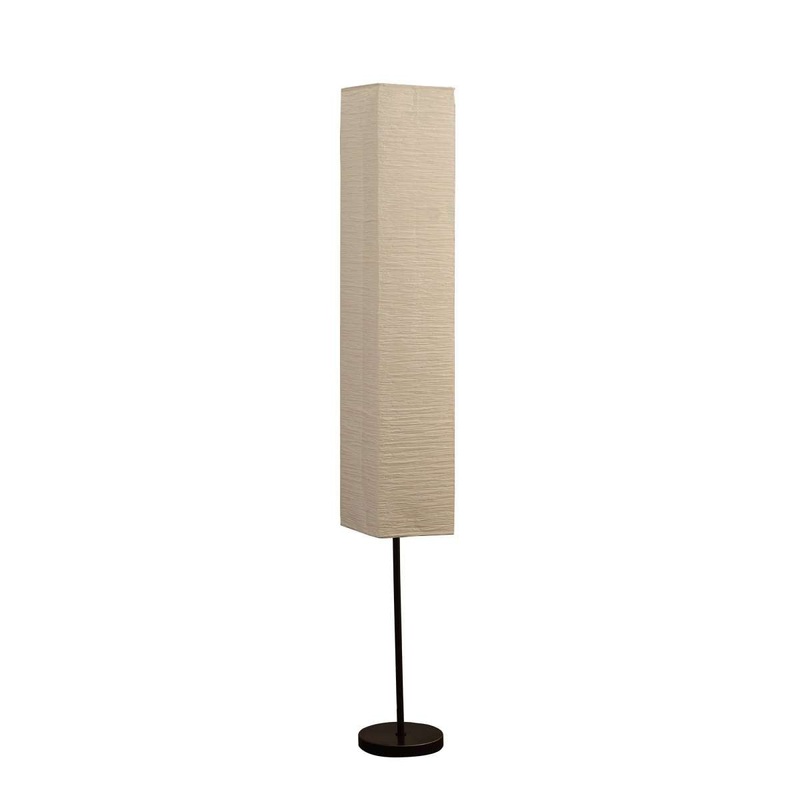 Floor Lamp With Linear Metal Base And Column Shade, Black By Benzara