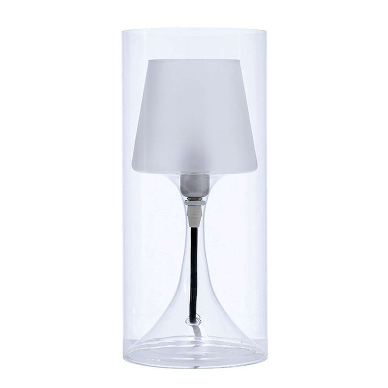 Hurricane Table Lamp With Frosted Glass Shade, Clear By Benzara