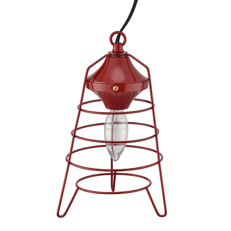Lantern Table Lamp With Open Metal Frame, Red By Benzara