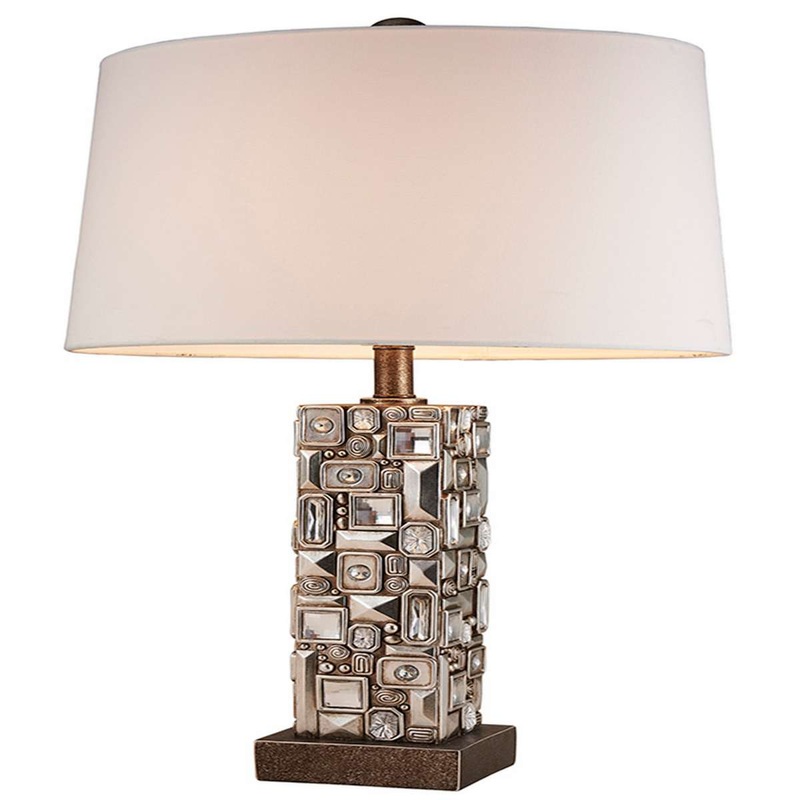 Table Lamp With Abstract Mirror Block Base, Bronze By Benzara