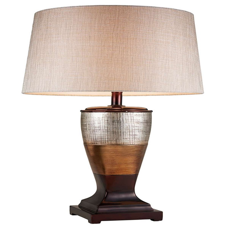 Table Lamp With Colorblock Pedestal Base, Brown By Benzara