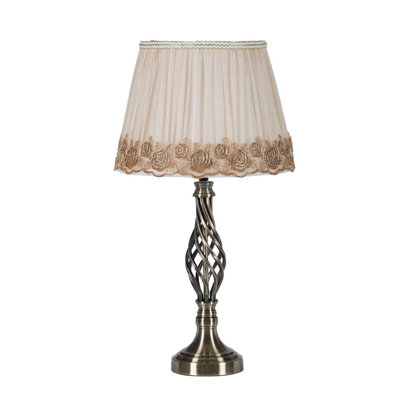Table Lamp With Open Twisted Metal Base, Antique Brass By Benzara