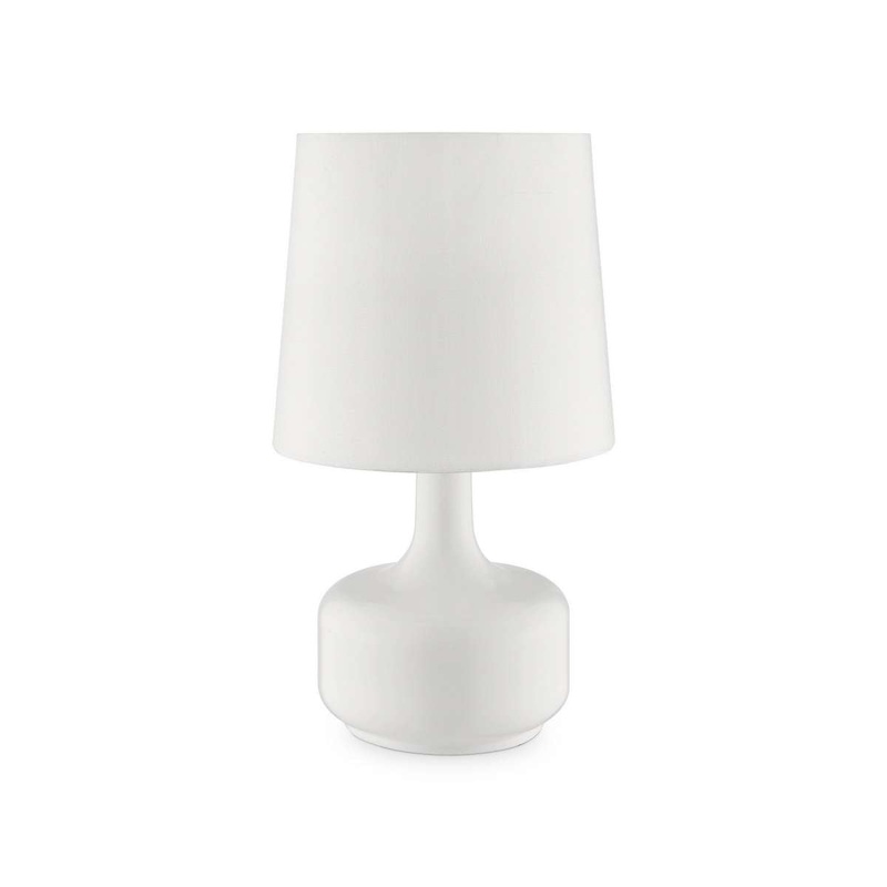 Table Lamp With Teardrop Metal Base And Fabric Shade, White By Benzara