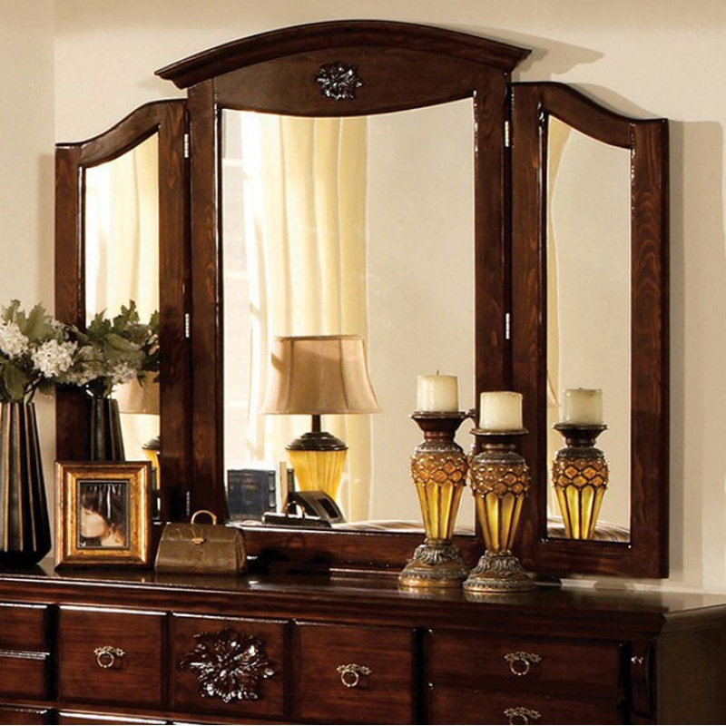 Tuscan Ii Traditional Style Tri-Fold Mirror , Dark Pine By Benzara