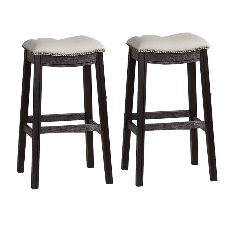 29 Inch Wooden Bar Stool With Upholstered Cushion Seat Set Of 2, Gray And Black By Benzara