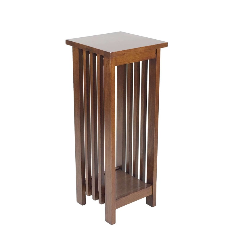 30 Inch Wooden Flower Stand With Bottom Shelf And Slatted Sides, Brown By Benzara