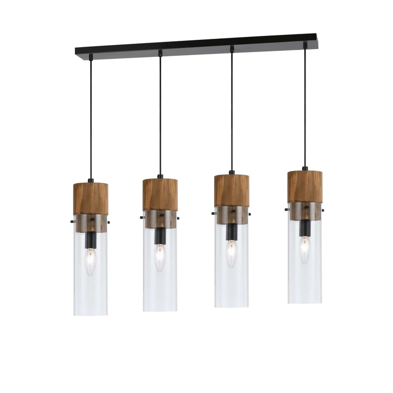 60 X 4 Watt Wood And Metal Fixture With Cylindrical Shades, Brown And Black By Benzara