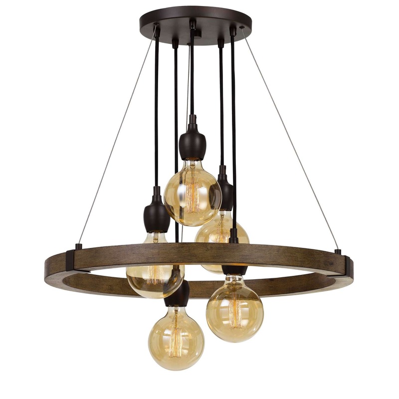 60 X 5 Watt Wood And Metal Frame Chandelier, Black And Brown By Benzara
