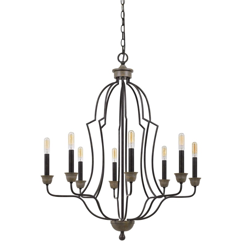 60 X 8 Watt Metal Chandelier With Tubular Frame, Textured Bronze By Benzara