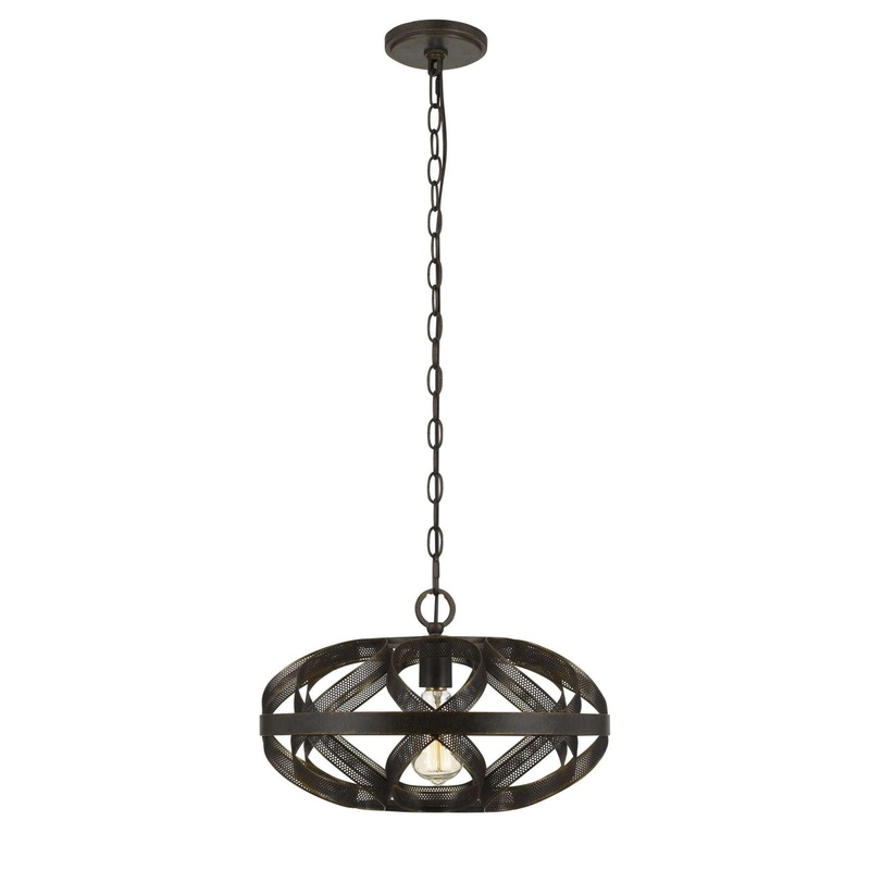 60W Twisted Metal Mesh Design Pendant Fixture, Dark Bronze By Benzara