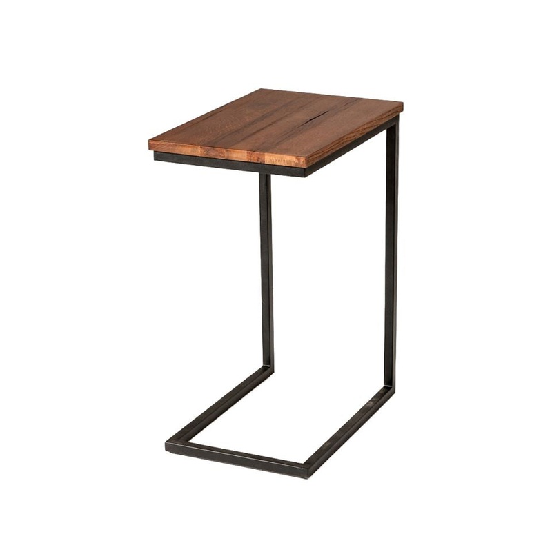C Shaped End Table With Rectangular Wood Top, Brown And Black - Bm219277 By Benzara