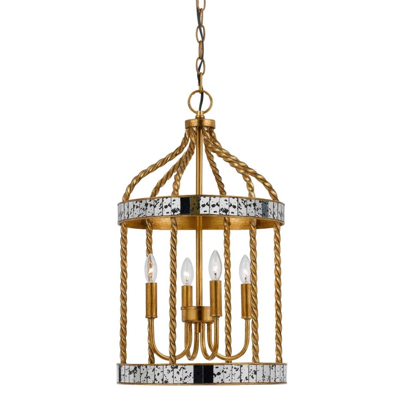 Metal Bird Cage Design Pendant With Woven Rope Pattern, Gold By Benzara