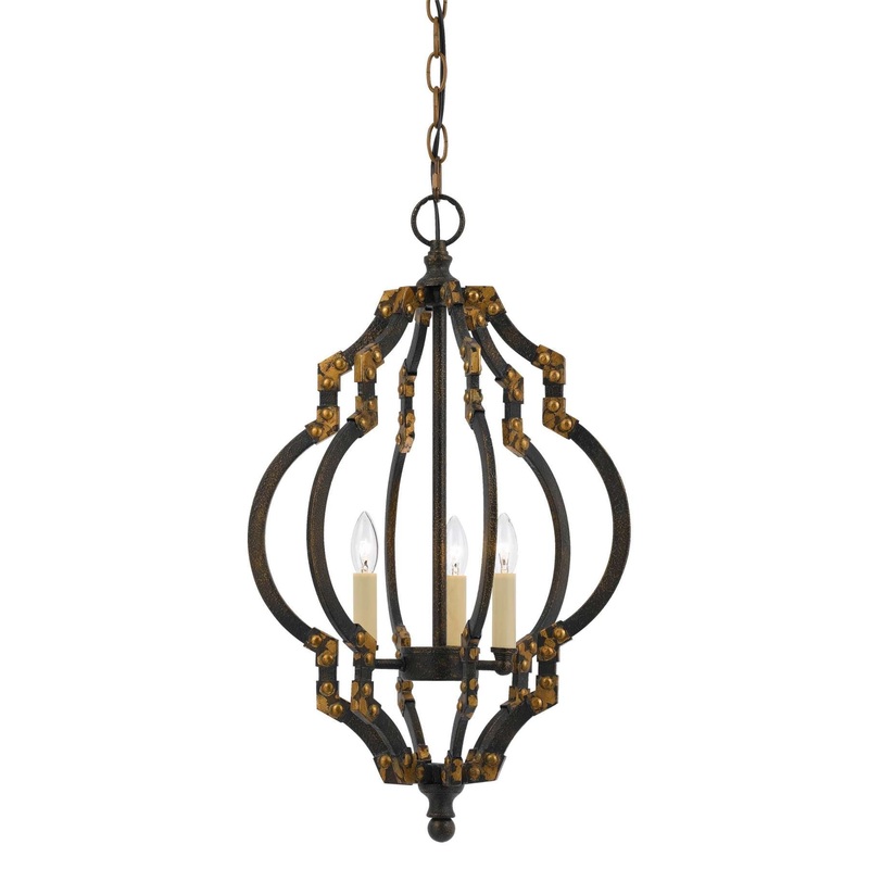 Quatrefoil Design Metal Frame Pendant Lighting With Rivet Accents, Black By Benzara