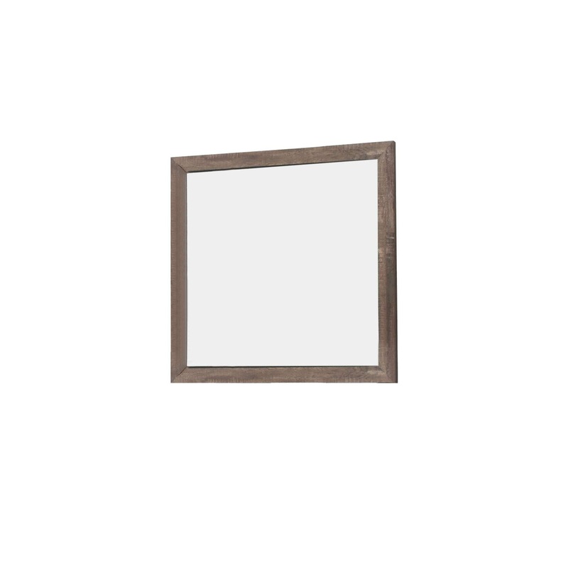 Transitional Square Shape Wooden Frame Mirror With Textured Details, Brown By Benzara