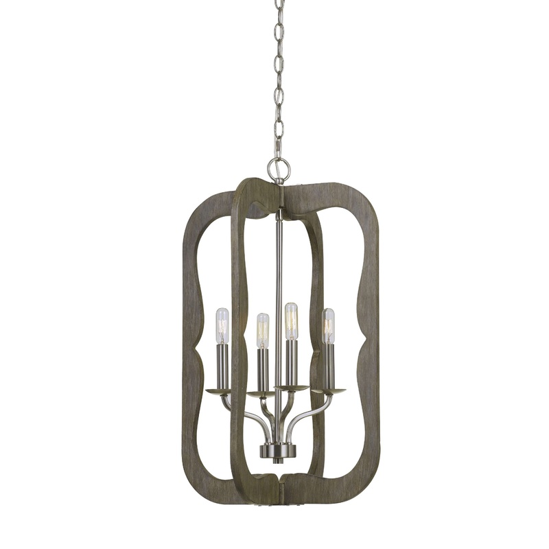 Wooden Cut Out Design Frame Pendant Fixture With Chain, Distressed Brown By Benzara