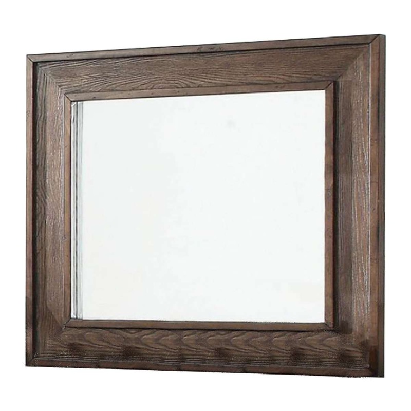 Wooden Frame Mirror With Raised Edges And Grain Details, Brown By Benzara