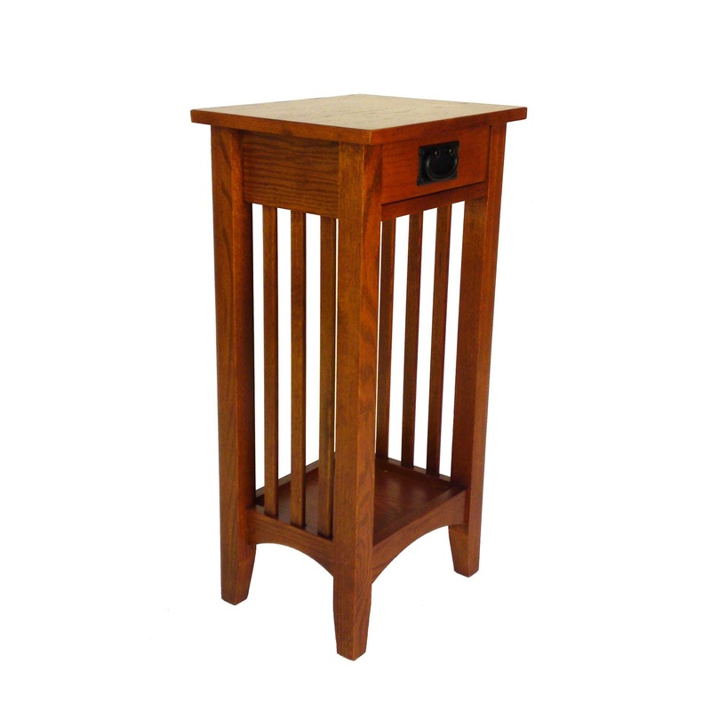 Wooden Pedestal Stand With 1 Drawer And Open Bottom Shelf, Oak Brown By Benzara