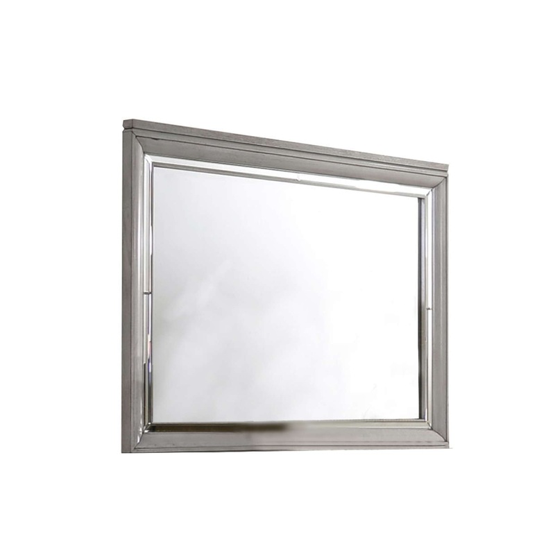Contemporary Style Rectangular Wooden Mirror With Beveled Edge, Gray By Benzara