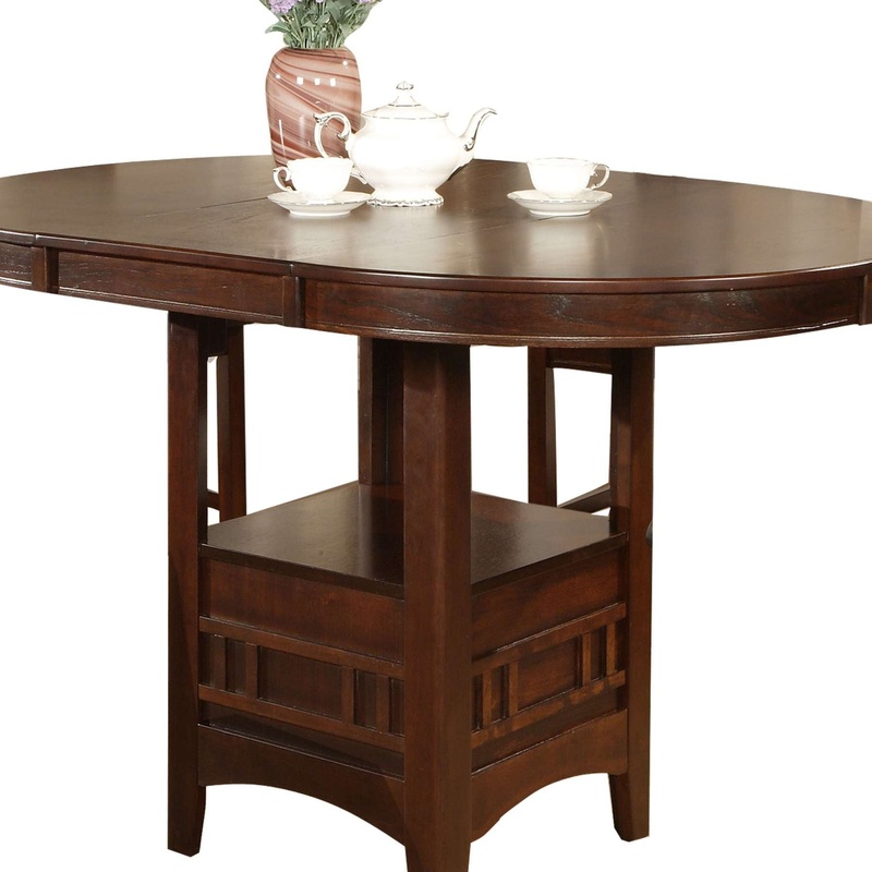 Extendable Round Wooden Counter Height Table With Open Bottom Shelf, Gray By Benzara