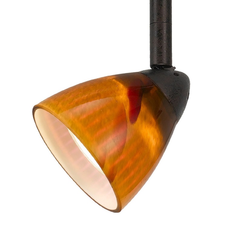 Glass Shade Track Light Head With Metal Frame, Yellow And Dark Bronze By Benzara
