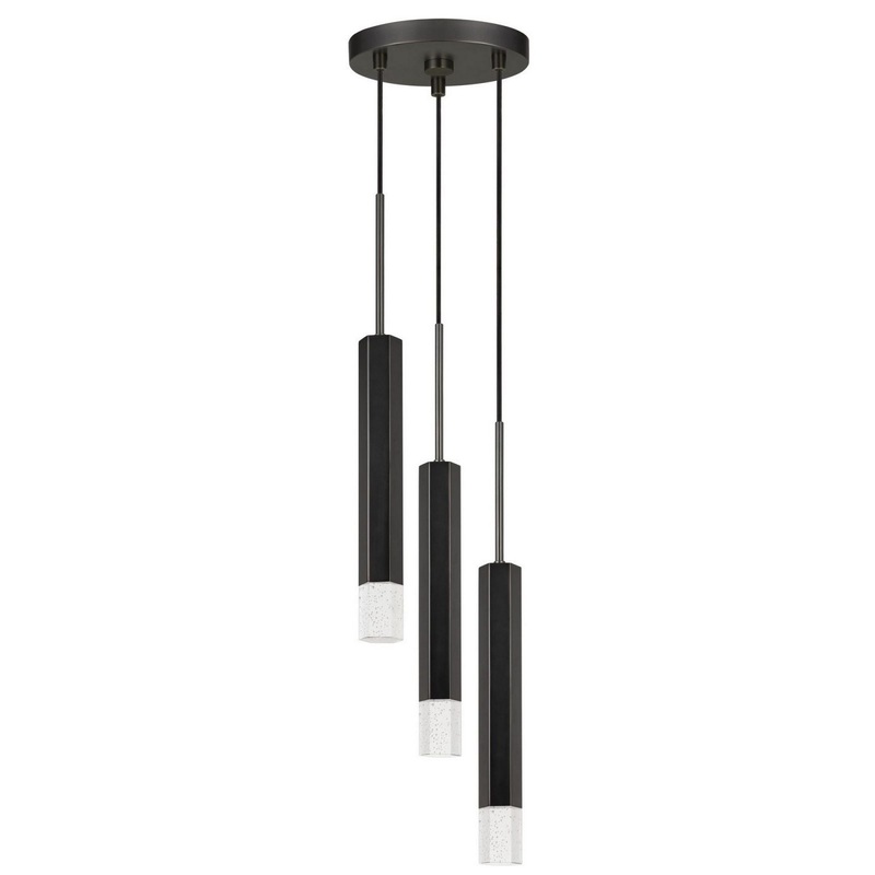 Hexagonal Metal Frame 3 Led Light Pendant With Glass Diffuser, Black By Benzara