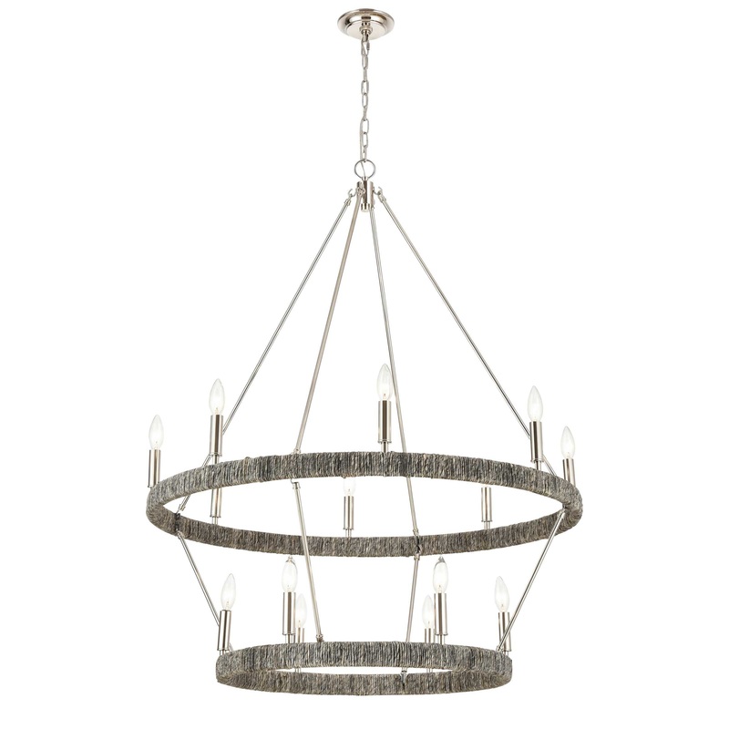 Abaca 36'' Wide 14-Light Chandelier - Polished Nickel By ELK