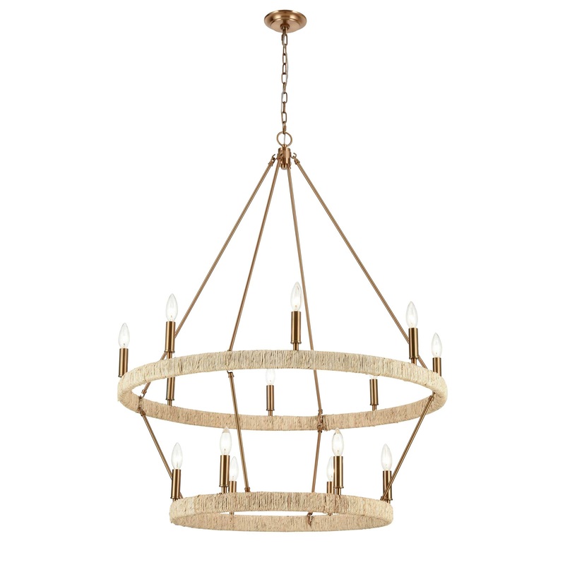 Abaca 36'' Wide 14-Light Chandelier - Satin Brass By ELK
