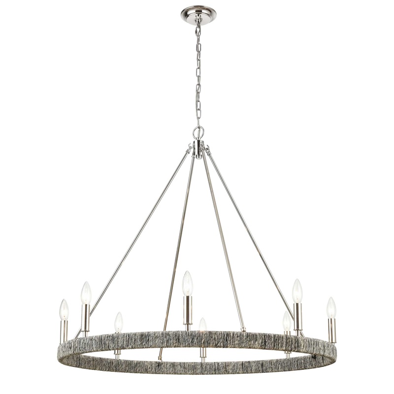Abaca 36'' Wide 8-Light Chandelier - Polished Nickel By ELK